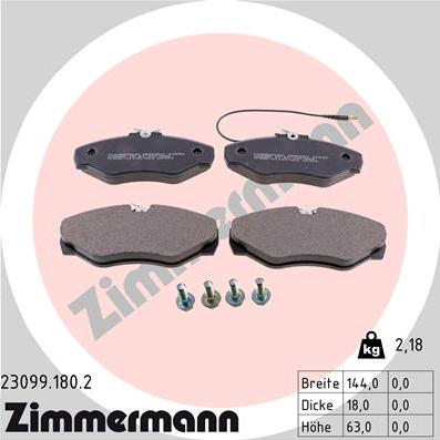 Zimmermann 23099.180.2 - Тормозные колодки, дисковые, комплект unicars.by