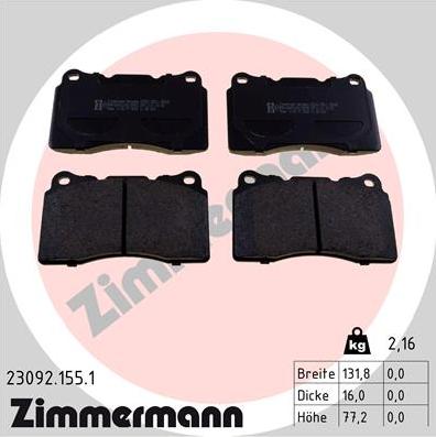 Zimmermann 23092.155.1 - Тормозные колодки, дисковые, комплект unicars.by