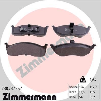 Zimmermann 23043.185.1 - Тормозные колодки, дисковые, комплект unicars.by