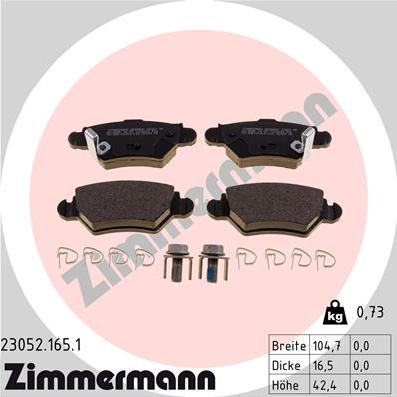 Zimmermann 23052.165.1 - Тормозные колодки, дисковые, комплект unicars.by