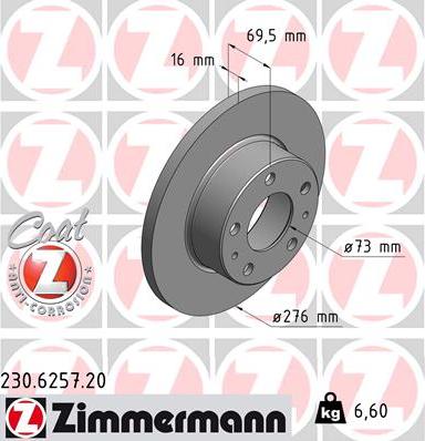 Zimmermann 230.6257.20 - Тормозной диск unicars.by