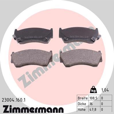 Zimmermann 23004.160.1 - Тормозные колодки, дисковые, комплект unicars.by