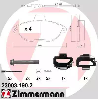 Zimmermann 23003.190.2 - Тормозные колодки, дисковые, комплект unicars.by