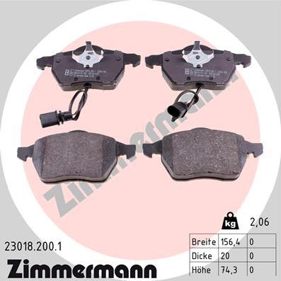 Zimmermann 23018.200.1 - Тормозные колодки, дисковые, комплект unicars.by