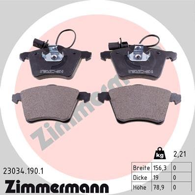 Zimmermann 23034.190.1 - Тормозные колодки, дисковые, комплект unicars.by