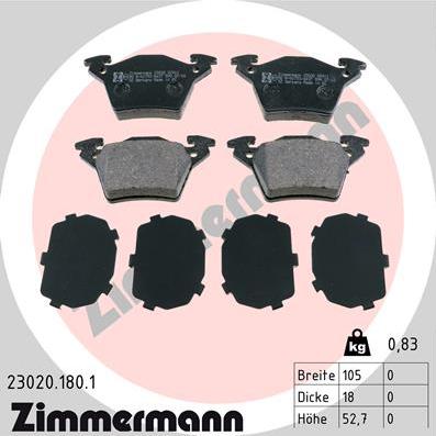 Zimmermann 23020.180.1 - Тормозные колодки, дисковые, комплект unicars.by