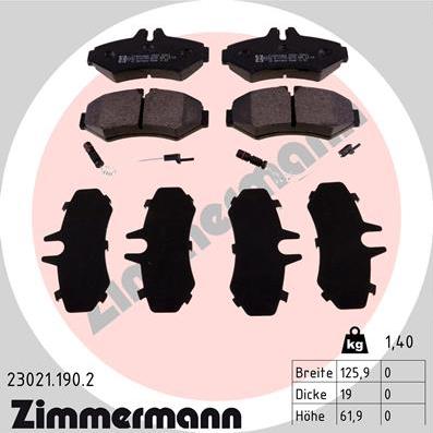 Zimmermann 23021.190.2 - Тормозные колодки, дисковые, комплект unicars.by