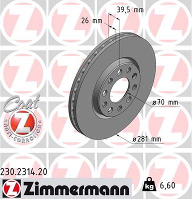 Zimmermann 230.2314.20 - Тормозной диск unicars.by