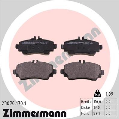 Zimmermann 23070.170.1 - Тормозные колодки, дисковые, комплект unicars.by