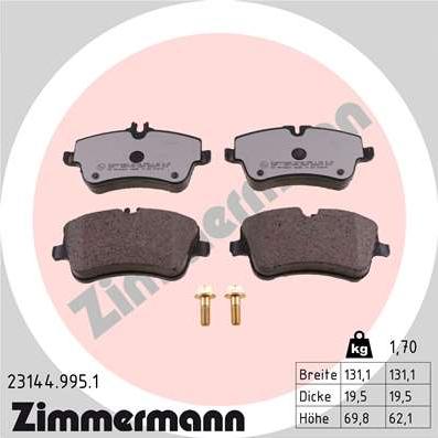 Zimmermann 23144.995.1 - Тормозные колодки, дисковые, комплект unicars.by