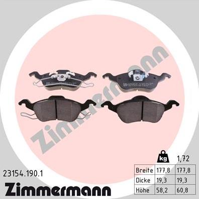 Zimmermann 23154.190.1 - Тормозные колодки, дисковые, комплект unicars.by