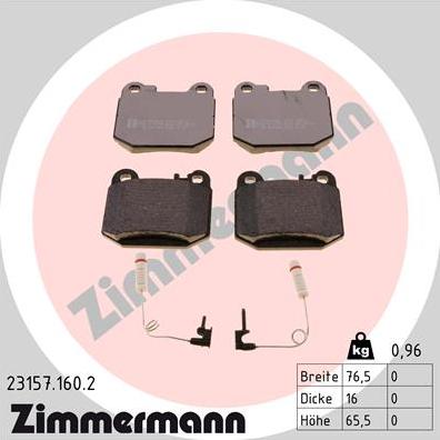 Zimmermann 23157.160.2 - Тормозные колодки, дисковые, комплект unicars.by