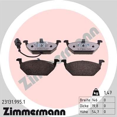 Zimmermann 23131.995.1 - Тормозные колодки, дисковые, комплект unicars.by