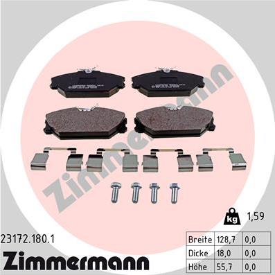 Zimmermann 23172.180.1 - Тормозные колодки, дисковые, комплект unicars.by