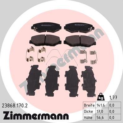 Zimmermann 23868.170.2 - Тормозные колодки, дисковые, комплект unicars.by