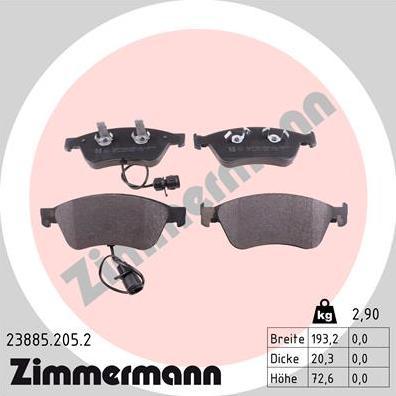 Zimmermann 23885.205.2 - Тормозные колодки, дисковые, комплект unicars.by