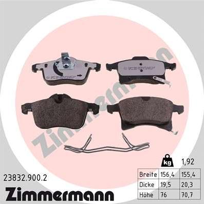 Zimmermann 23832.900.2 - Тормозные колодки, дисковые, комплект unicars.by