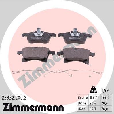 Zimmermann 23832.200.2 - Тормозные колодки, дисковые, комплект unicars.by