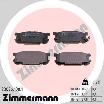 Zimmermann 23876.130.1 - Тормозные колодки, дисковые, комплект unicars.by