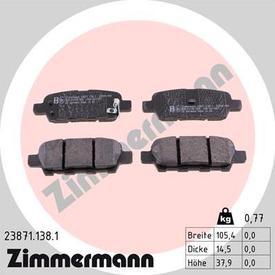 Zimmermann 23871.138.1 - Тормозные колодки, дисковые, комплект unicars.by