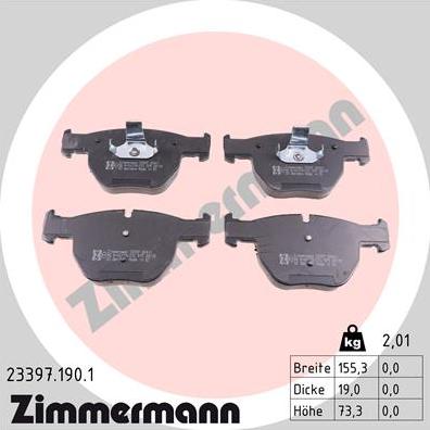 Zimmermann 23397.190.1 - Тормозные колодки, дисковые, комплект unicars.by