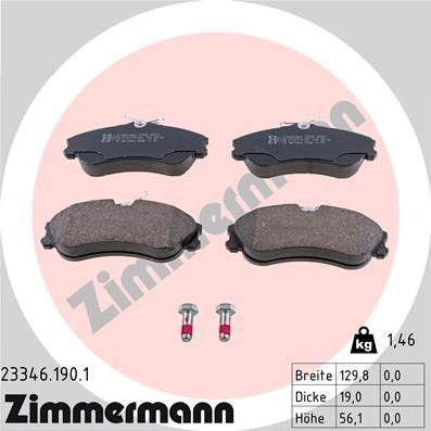 Zimmermann 23346.190.1 - Тормозные колодки, дисковые, комплект unicars.by