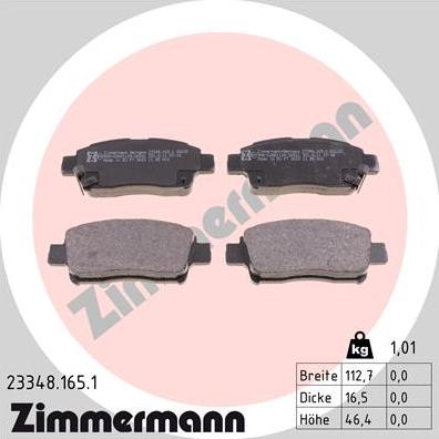 Zimmermann 23348.165.1 - Тормозные колодки, дисковые, комплект unicars.by