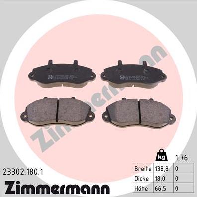 Zimmermann 23302.180.1 - Тормозные колодки, дисковые, комплект unicars.by