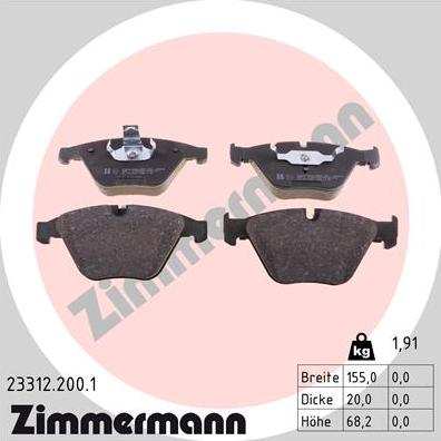 Zimmermann 23312.200.1 - Тормозные колодки, дисковые, комплект unicars.by