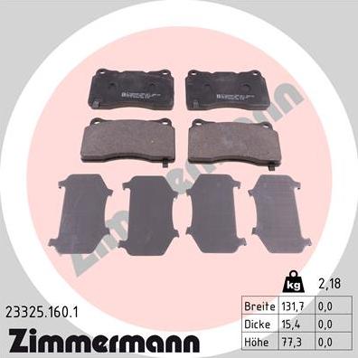 Zimmermann 23325.160.1 - Тормозные колодки, дисковые, комплект unicars.by