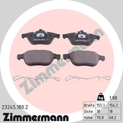 Zimmermann 23245.180.2 - Тормозные колодки, дисковые, комплект unicars.by