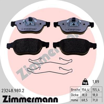 Zimmermann 23248.980.2 - Тормозные колодки, дисковые, комплект unicars.by