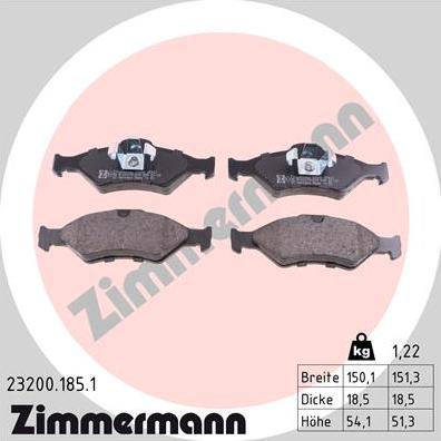 Zimmermann 23200.185.1 - Тормозные колодки, дисковые, комплект unicars.by