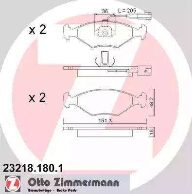 Zimmermann 23218.180.1 - Тормозные колодки, дисковые, комплект unicars.by