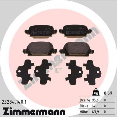 Zimmermann 23284.140.1 - Тормозные колодки, дисковые, комплект unicars.by