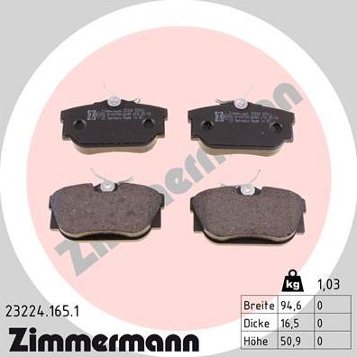 Zimmermann 23224.165.1 - Тормозные колодки, дисковые, комплект unicars.by