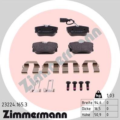 Zimmermann 23224.165.3 - Тормозные колодки, дисковые, комплект unicars.by