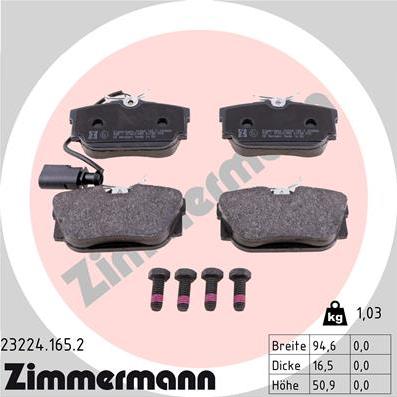 Zimmermann 23224.165.2 - Тормозные колодки, дисковые, комплект unicars.by