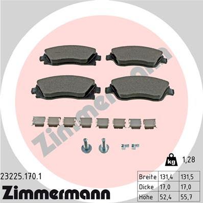 Zimmermann 23225.170.1 - Тормозные колодки, дисковые, комплект unicars.by