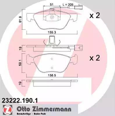 Zimmermann 23222.190.1 - Тормозные колодки, дисковые, комплект unicars.by