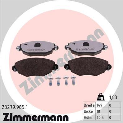 Zimmermann 23279.985.1 - Тормозные колодки, дисковые, комплект unicars.by