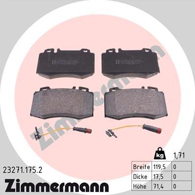 Zimmermann 23271.175.2 - Тормозные колодки, дисковые, комплект unicars.by