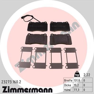 Zimmermann 23273.160.2 - Тормозные колодки, дисковые, комплект unicars.by