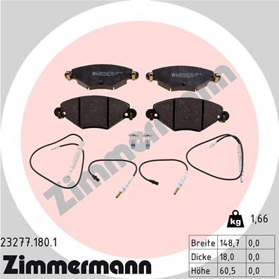 Zimmermann 23277.180.1 - Тормозные колодки, дисковые, комплект unicars.by