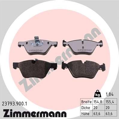 Zimmermann 23793.900.1 - Тормозные колодки, дисковые, комплект unicars.by