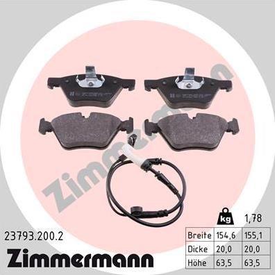 Zimmermann 23793.200.2 - Тормозные колодки, дисковые, комплект unicars.by