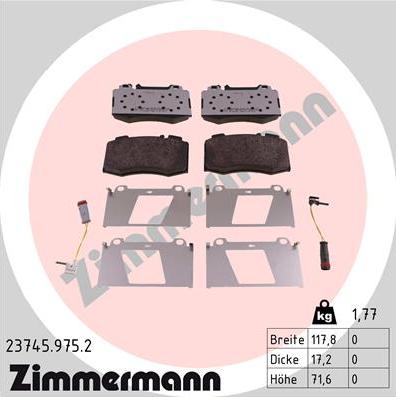 Zimmermann 23745.975.2 - Тормозные колодки, дисковые, комплект unicars.by