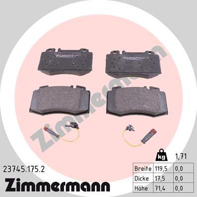 Zimmermann 23745.175.2 - Тормозные колодки, дисковые, комплект unicars.by