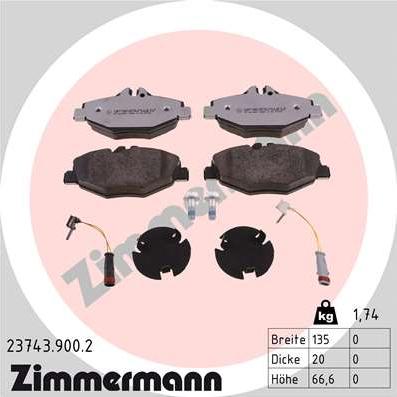 Zimmermann 23743.900.2 - Тормозные колодки, дисковые, комплект unicars.by