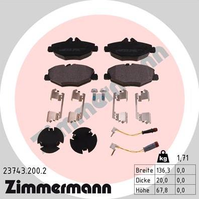 Zimmermann 23743.200.2 - Тормозные колодки, дисковые, комплект unicars.by